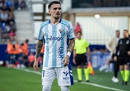 Joaquín, en su último partido con el Málaga, ante el Huesca.