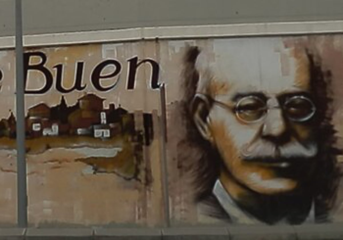 Grafiti del oceanógrafo Odón de Buen, en en la localidad de Zuera, Zaragoza, donde nació.