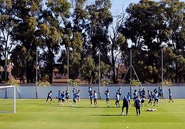 Un entrenamiento del Málaga en la Ciudad Deportiva de Arraijanal.