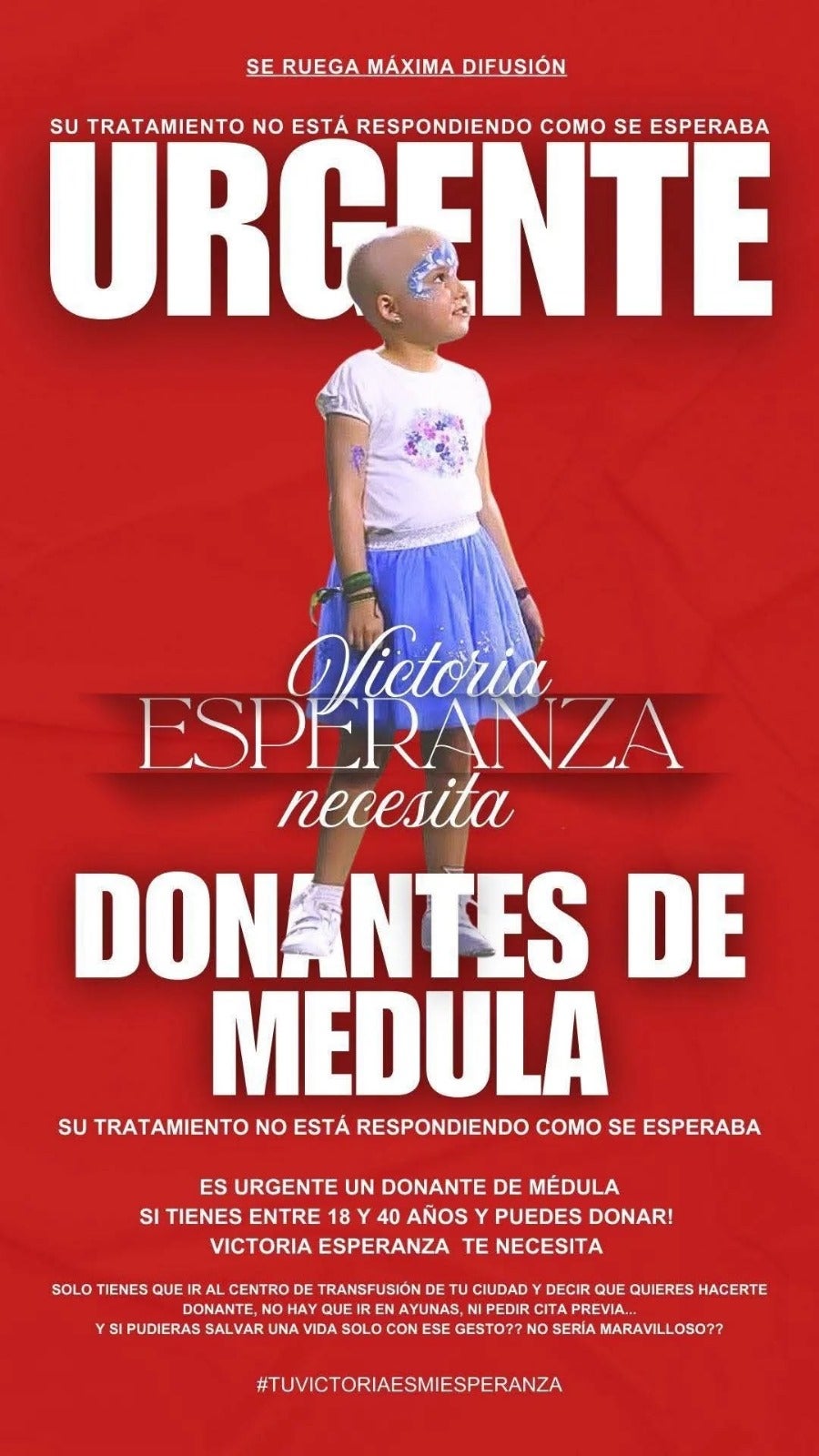 Cartel difundido por la Hermandad de la Crucifixión para buscar un donante para Victoria Esperanza.