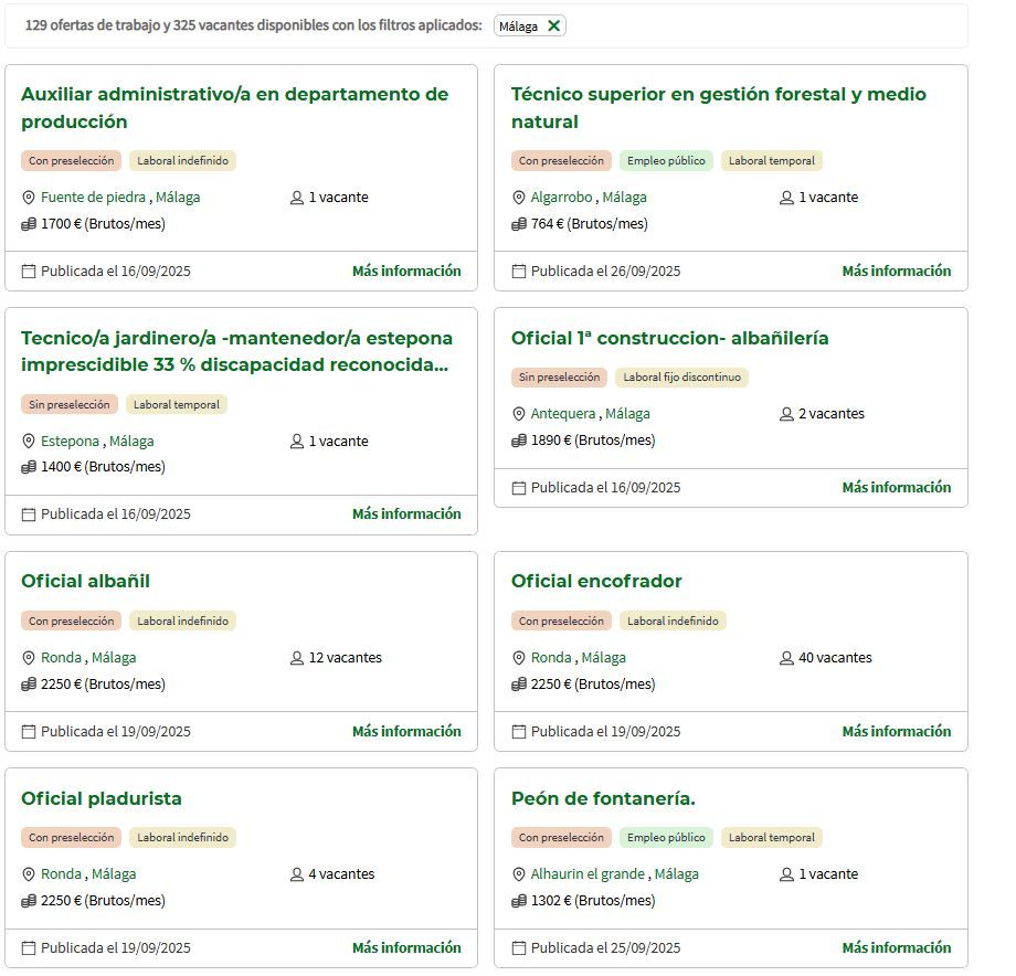 Imagen de algunas de las ofertas disponibles en el SAE.