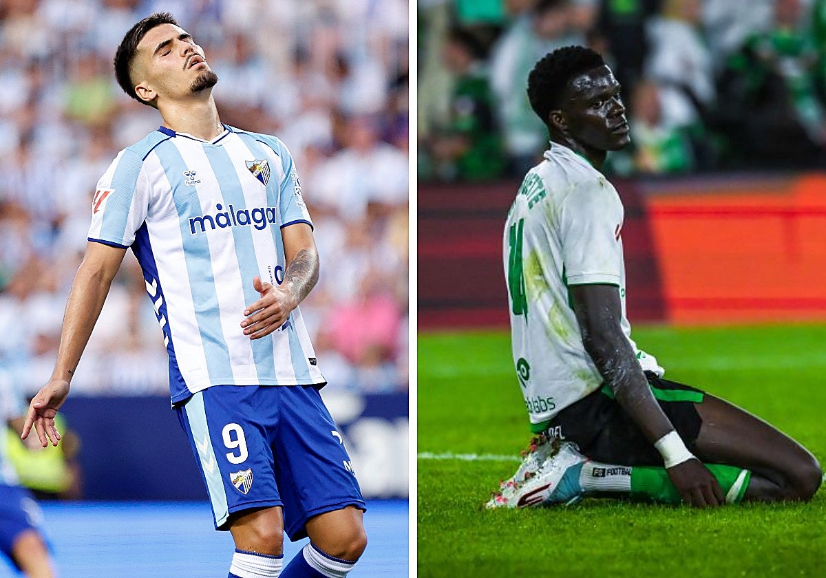 Chupete y Maguette Gueye, del Racing, se lamentan tras una ocasión.