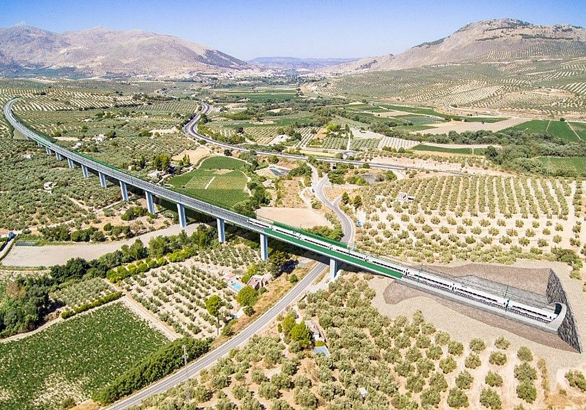 Final de un túnel y viaducto en la línea de alta velocidad Antequera-Granada.