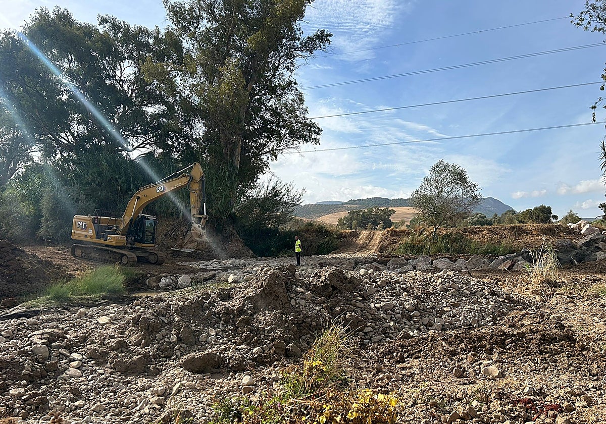 Trabajos de mejora en el cauce del río Guadalteba.
