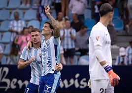 Rafa y Jauregi, tras el último gol malaguista el domingo.