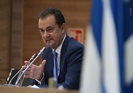 José María Muñoz, en la sala de prensa de La Rosaleda.