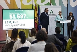 Arturo Bernal, Carolina España y Patricia Navarro, durante la presentación de las cuentas en la sede de Turismo Andaluz.
