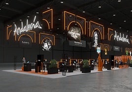 Imagen virtual del expositor de Andalucía en el recinto ferial Excel de Londres.
