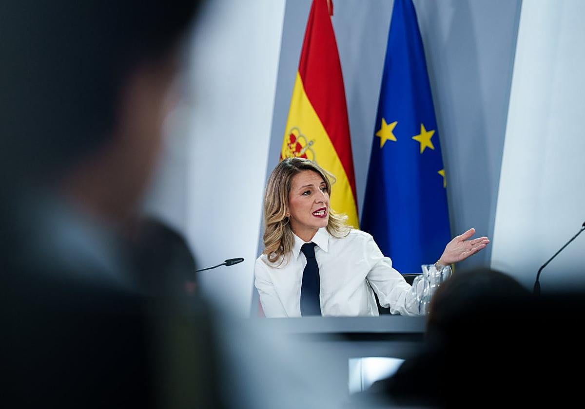 La vicepresidenta segunda, Yolanda Díaz, en la rueda de prensa posterior al Consejo de Ministros.