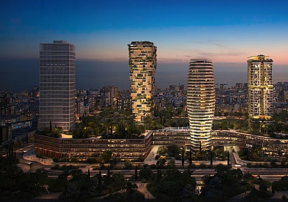 Recreación del proyecto de Urbania para Repsol, con la torre de la Sareb, a la izquierda.