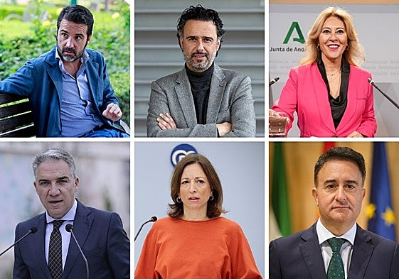 Florido, Jiménez y España, de izquierda a derecha arriba, y Bendodo, Navarro y Muñoz, abajo.