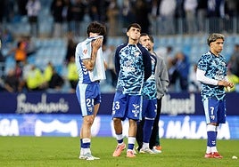 Lobete, Izan Merino y Haitam, tras el partido frente al Córdoba.