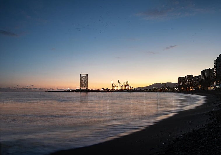 Recreación de la torre del Puerto en Málaga.