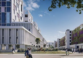 Imagen del bulevar que nace entre el edificio de aparcamientos y el hospital.