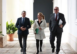 Los consejeros Antonio Sanz, Carolina España y Arturo Bernal, este martes tras el Consejo de Gobierno.