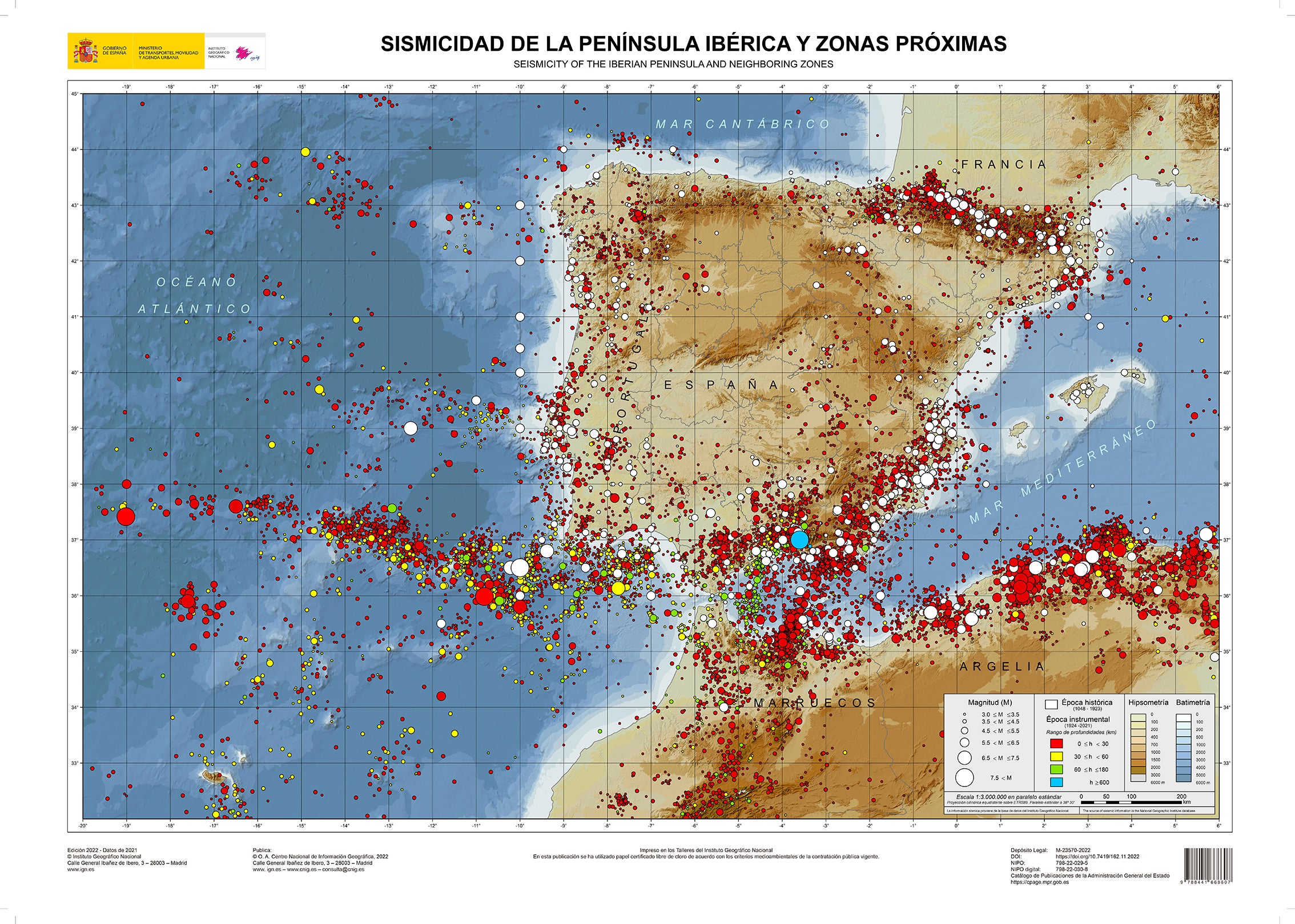 Todos los terremotos registrados por intensidad o magnitud en la península ibérica y adyacentes.
