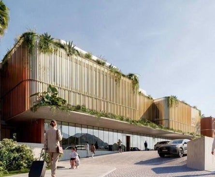 Vista de conjunto de las recreaciones del hotel y la presentación del proyecto