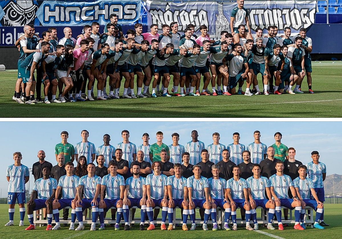 Las plantillas del Málaga y del Malagueño de esta última temporada.