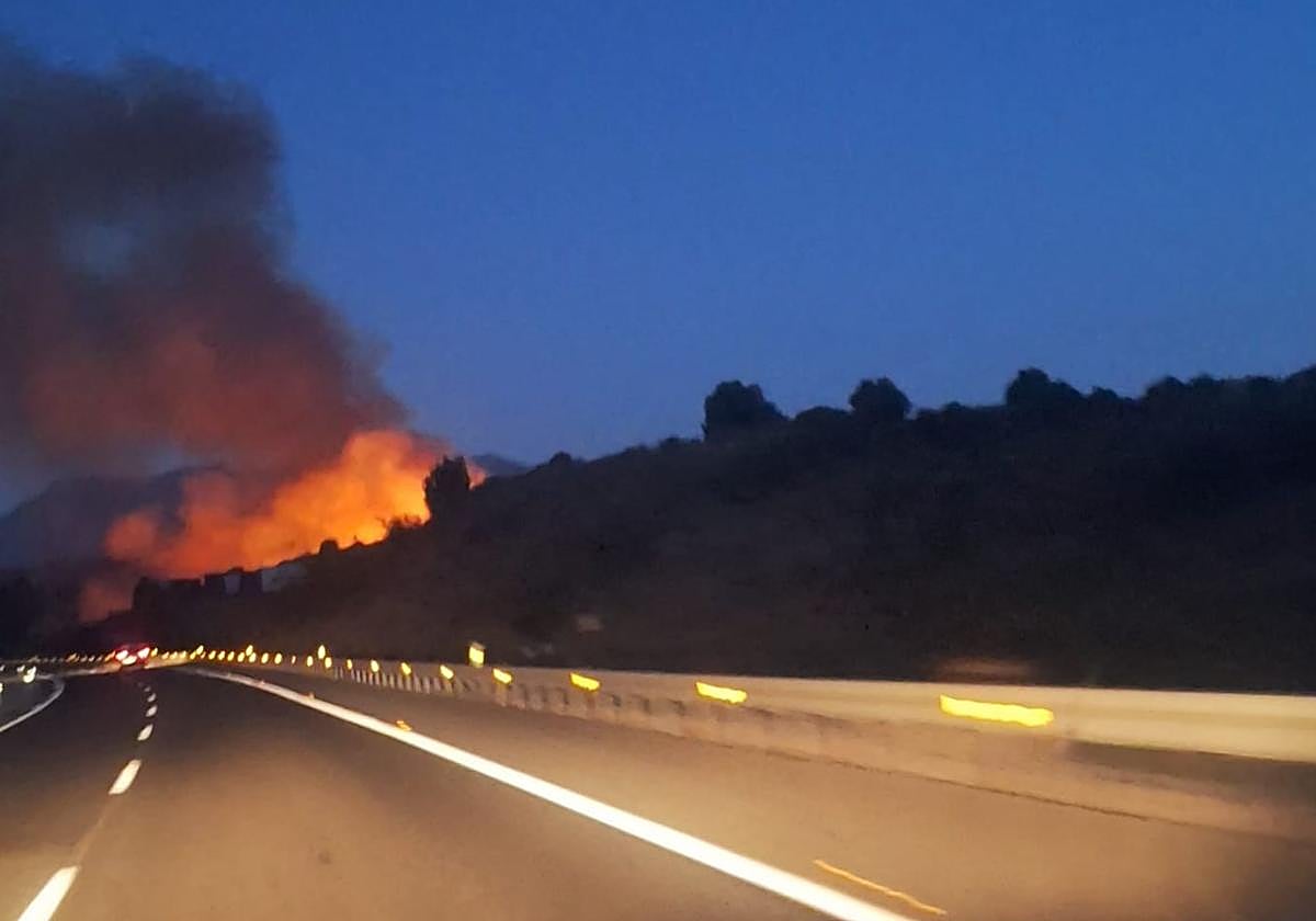 Aparatoso incendio forestal en Marbella a 200 metros de la AP-7