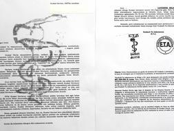 Imagen de archivo de cartas que la banda terrorista envió el año pasado a empresarios vascos, en las nuevas el anagrama es del 50 aniversario de ETA.