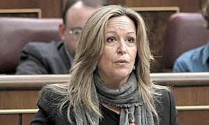 La ministra de Asuntos Exteriores, Trinidad Jiménez, durante una de sus intervenciones en la sesión de control al Ejecutivo en la Cámara Baja. / Efe