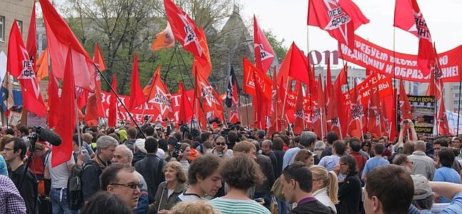 Imagen de la manifestación llevada a cabo en el centro de Moscú en vísperas de la investidura de Putin. / Rafael M. Mañueco