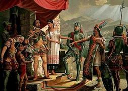 Una de las obras sobre la llegada de Hernán Cortés a América. / RC
