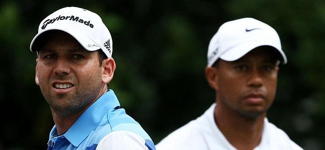 Sergio García, junto a Tiger Woods. / Richard Hathcote (Afp)