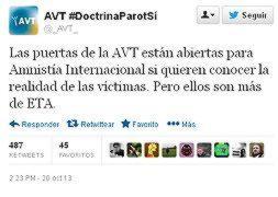 El 'tuit' de la AVT.