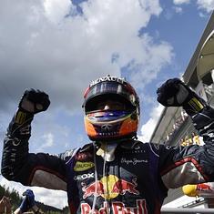 Ricciardo celebra su victoria en Spa.