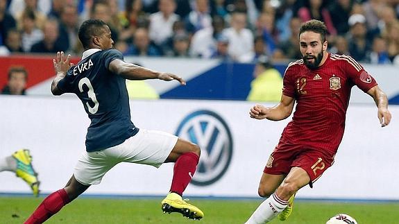 Carvajal, durante su partido de debut con la selección española. 