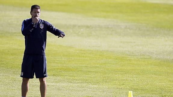 Simeone, en el entrenamiento de este martes. 