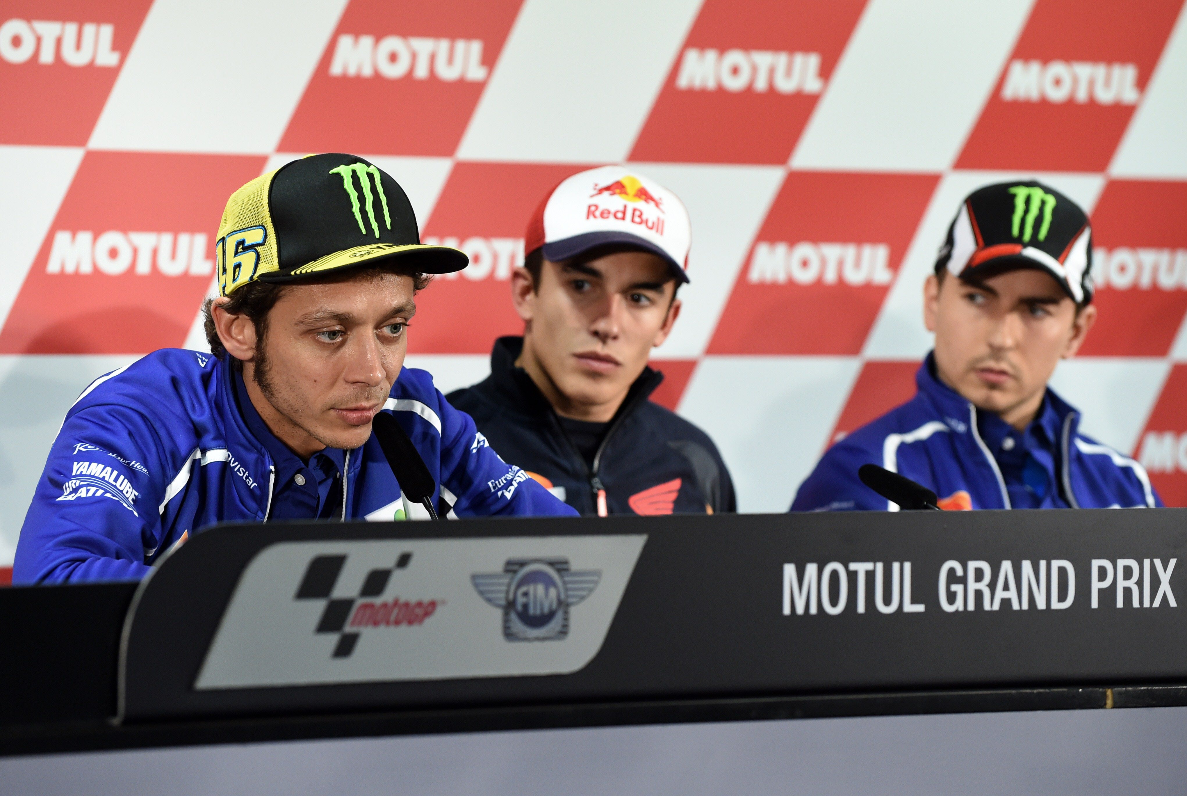Rossi, Márquez y Lorenzo, en rueda de prensa. 
