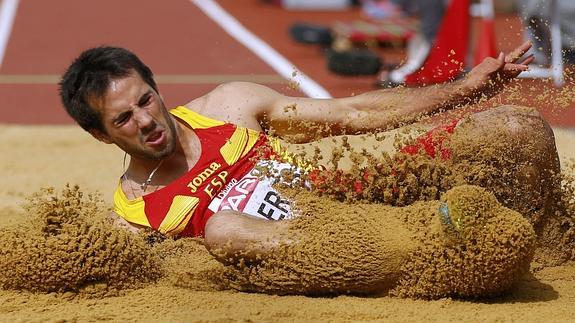 Cáceres disputa la final de salto de longitud de los Europeos de Zurich en 2014. 