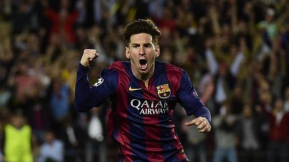 Messi celebra un gol ante el Bayern. 
