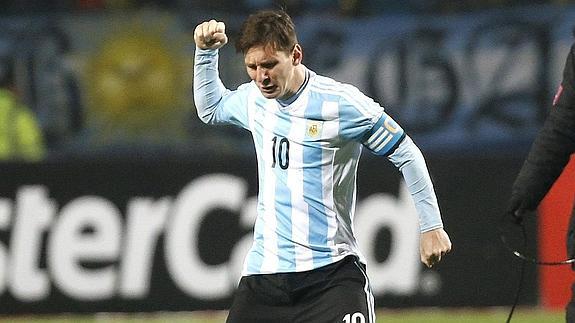 Messi celebra el triunfo ante Colombia. 