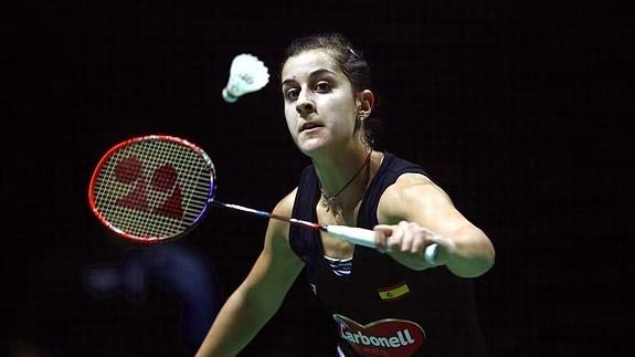 Carolina Marín, durante el partido ante Saina Newhal. 