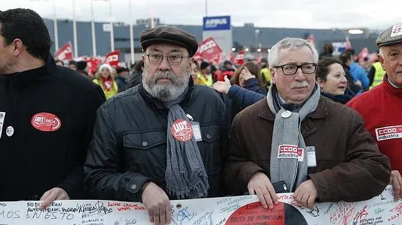 Cándido Méndez e Ignacio Fernández Toxo, en la cabecera de la manifestación. 