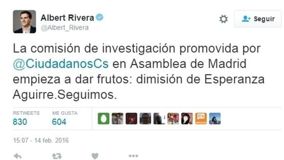 Podemos y Ciudadanos se apuntan el tanto por la dimisión de Aguirre