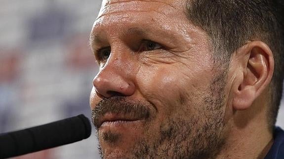 Diego Simeone, entrenador del Atlético, en conferencia de prensa. 