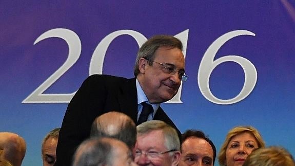 Florentino Pérez, durante la final de Milán. 