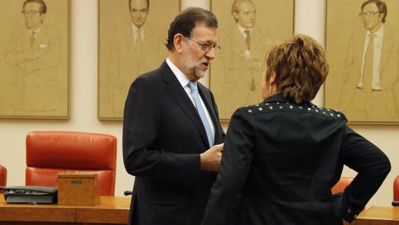 Mariano Rajoy y Celia Villalobos, hoy en el Congreso.