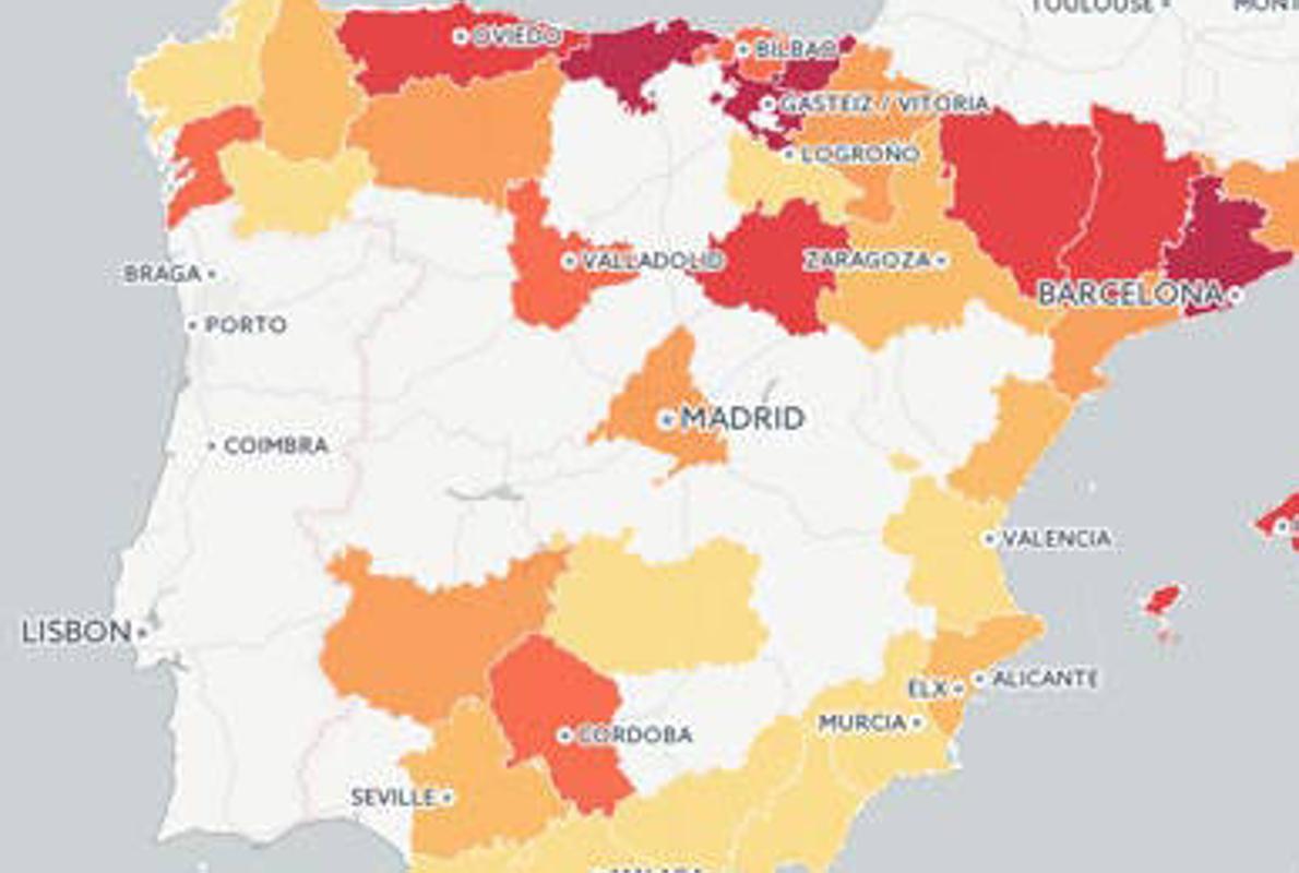 Mapa de calor del medallero histórico español. 