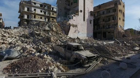 Edificios derruidos en Alepo.