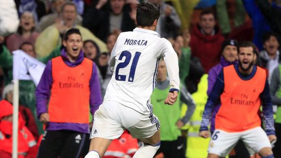 Morata celebra el gol ante el Athletic. 
