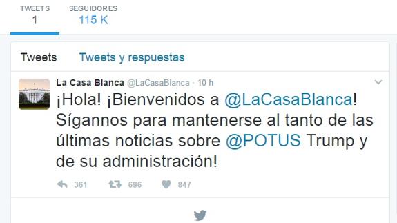 Imagen del tuit en español de la Casa Blanca. 