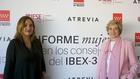 Asun Soriano y Nuria Chinchilla, profesora del IESE, en la presentación del informe.  