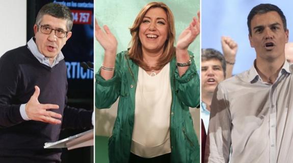 Patxi López, Susana Díaz y Pedro Sánchez.