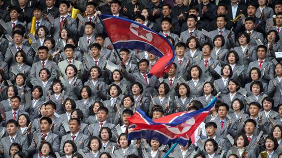 Acto propagandístico en Corea del Norte.