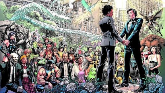 En una imagen simbólica, la boda del X-Men Northstar con su pareja congregó a una multicultural bancada de superhéroes.